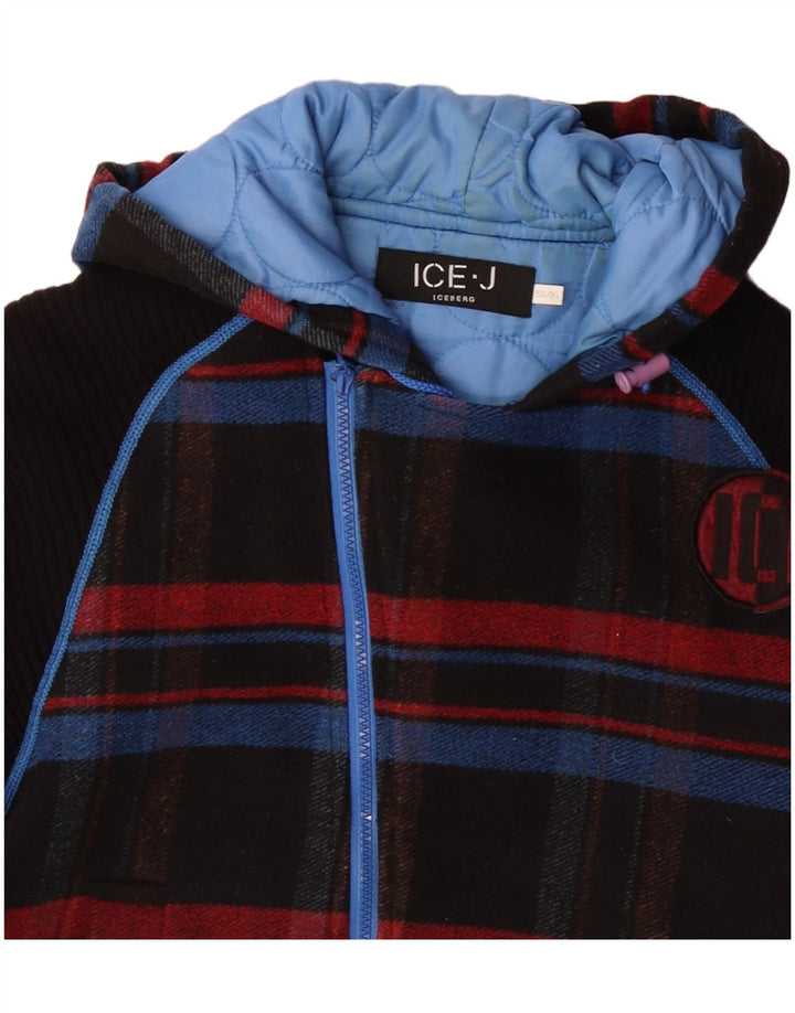 Iceberg Herren-Bomberjacke mit Kapuze, IT 52 XL, schwarz kariertes Polyester