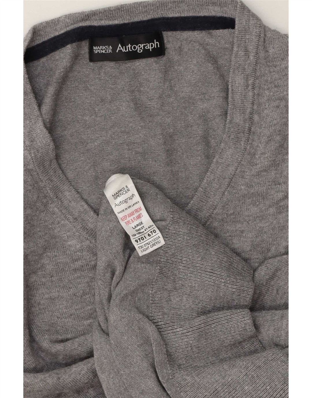 Marks & Spencer Herren Autograph Pullover mit V-Ausschnitt, groß, aus grauer Baumwolle