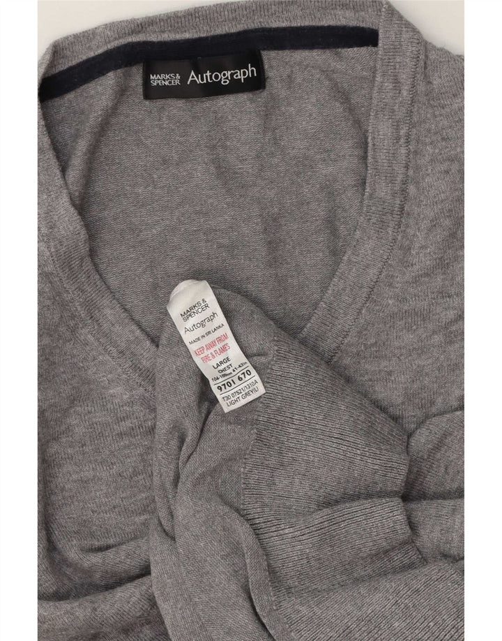 Marks & Spencer Herren Autograph Pullover mit V-Ausschnitt, groß, aus grauer Baumwolle