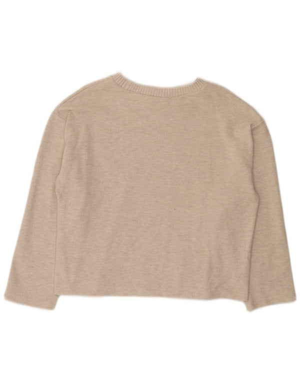 Zara Damen-Pullover mit U-Boot-Ausschnitt, UK 16, Größe L, Beige, Polyester