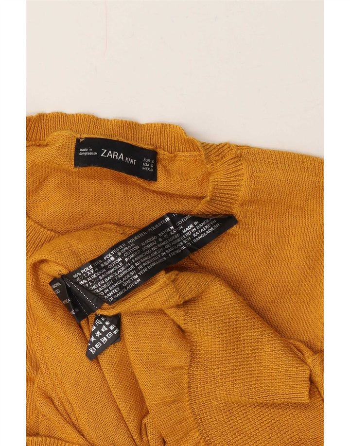 Zara Damen Crop Crew Neck Pullover Pullover UK 10 Small Gelb Polyester
