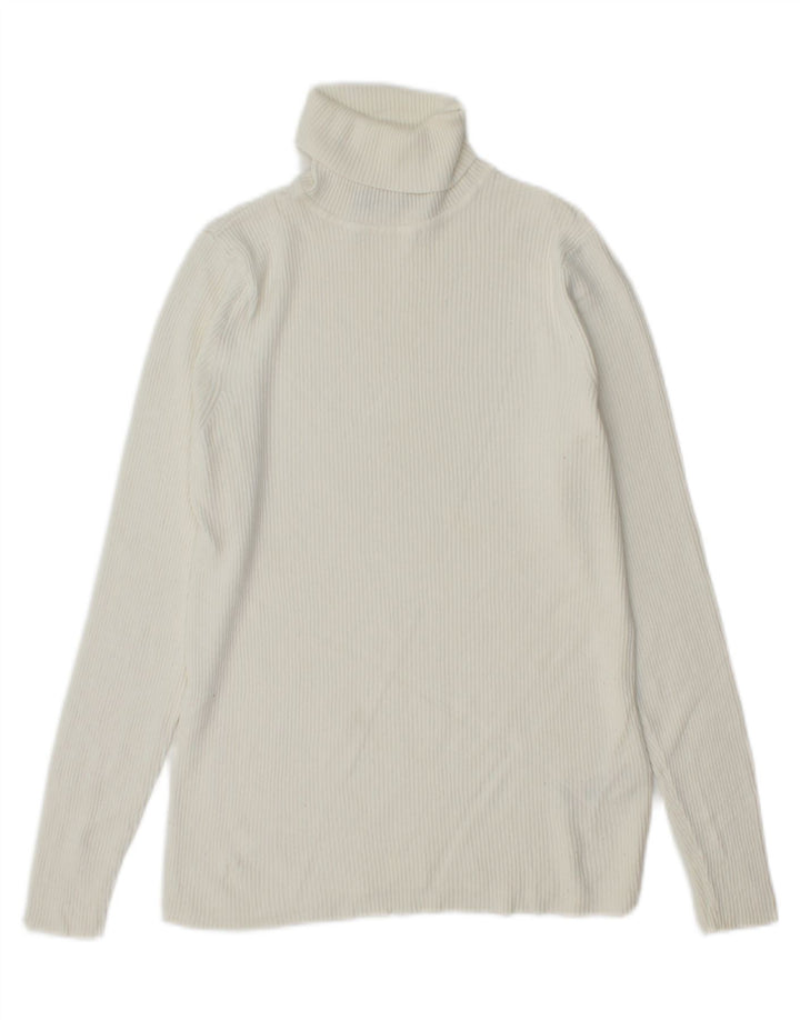 MARKS & SPENCER Womens Roll Neck Jumper Sweater UK 12 Medium White Viscose Vintage Marks & Spencer and Second-Hand Marks & Spencer from Messina Hembry 