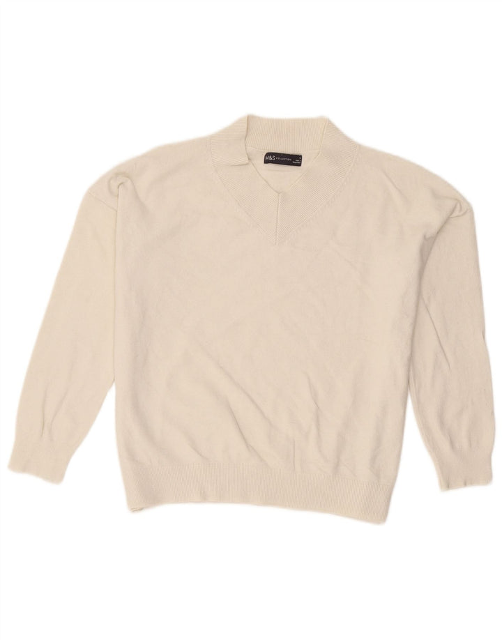 Marks & Spencer Damen-Pullover mit V-Ausschnitt, Gr. 14, Mittel, gebrochenes Weiß
