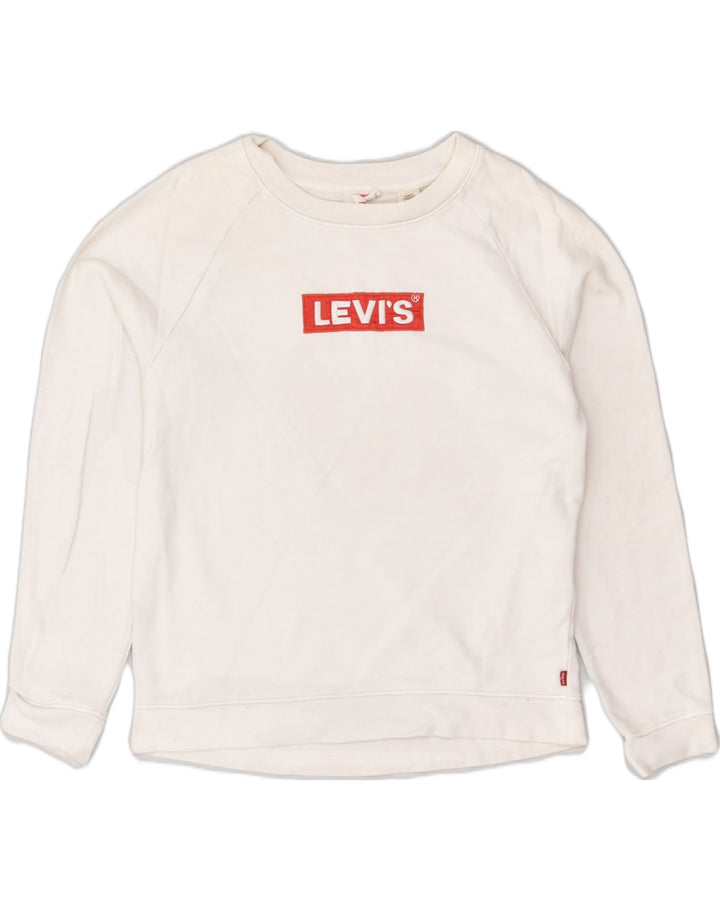 LEVI'S Womens Graphic Sweatshirt Jumper UK 6 XS White Cotton | Vintage Levi's | Thrift | Second-Hand Levi's | Used Clothing | Messina Hembry 