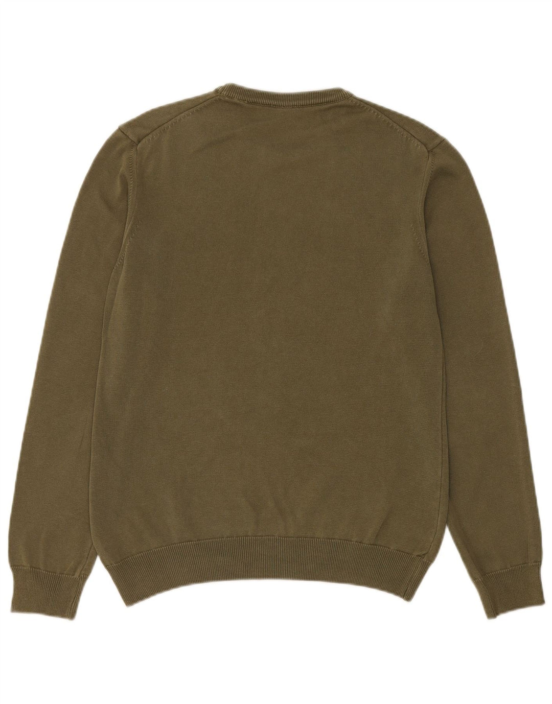 Blauer Herren-Pullover mit Rundhalsausschnitt, Größe S, grüne Baumwolle