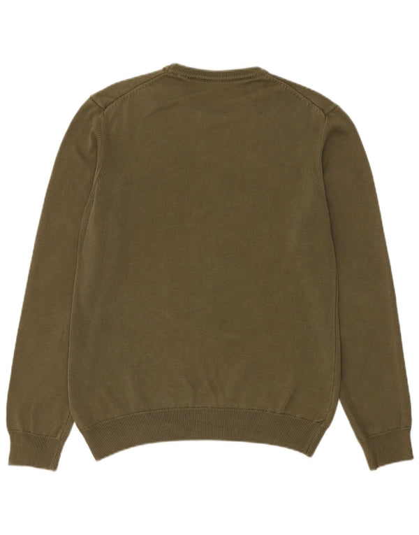 Blauer Herren-Pullover mit Rundhalsausschnitt, Größe S, grüne Baumwolle