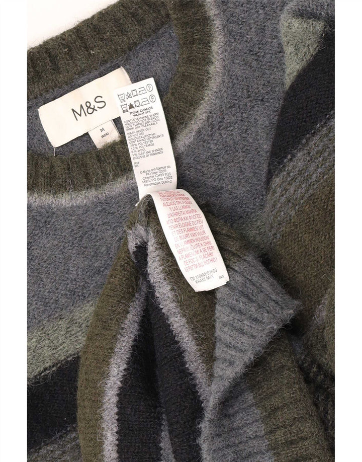 Marks & Spencer Herren-Pullover mit Rundhalsausschnitt, Mittelkhaki gestreift