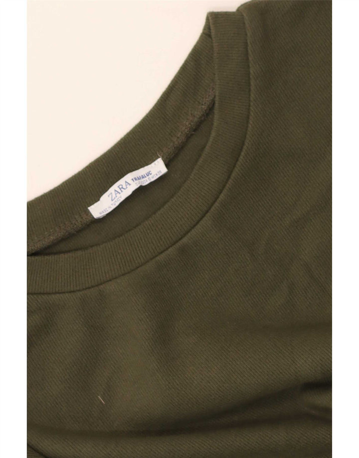 Zara Damen Crop Oversized Sweatshirt Pullover UK 10 Small Khaki