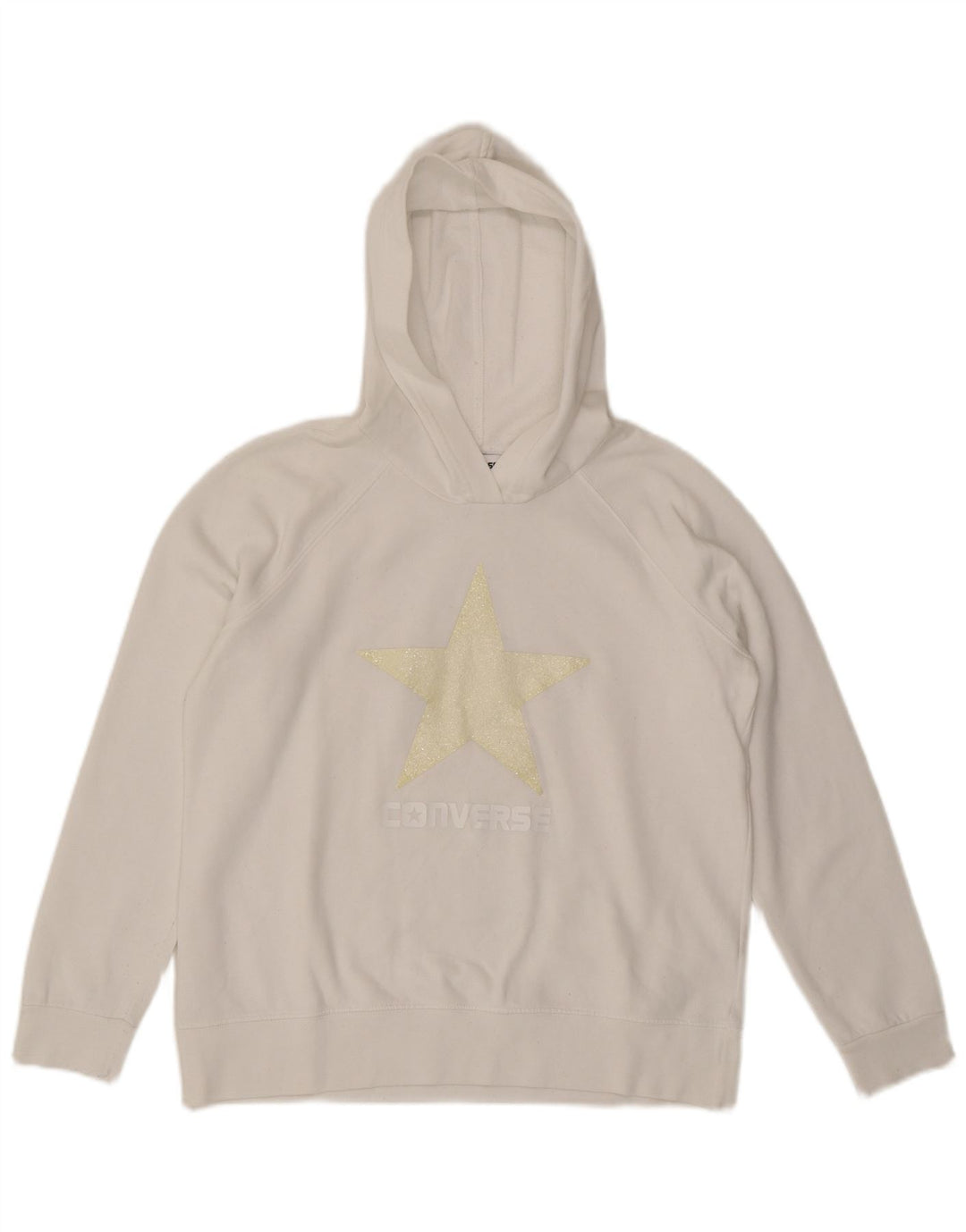 CONVERSE Damen Graphic Hoodie Pullover UK 14 Mittelweiße Baumwolle