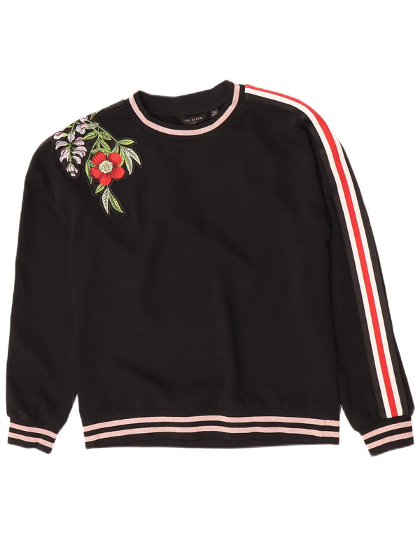 Ted Baker Womens Graphic Sweatshirt Jumper UK 14 Medium Black Floral