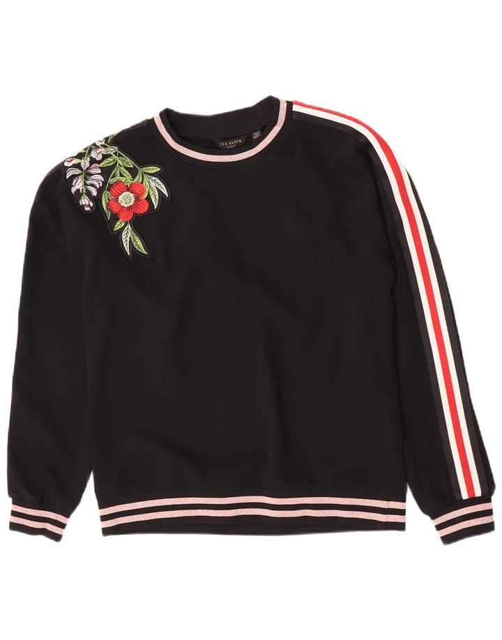Ted Baker Damen Grafik-Sweatshirt-Pullover UK 14 Mittelschwarz geblümt
