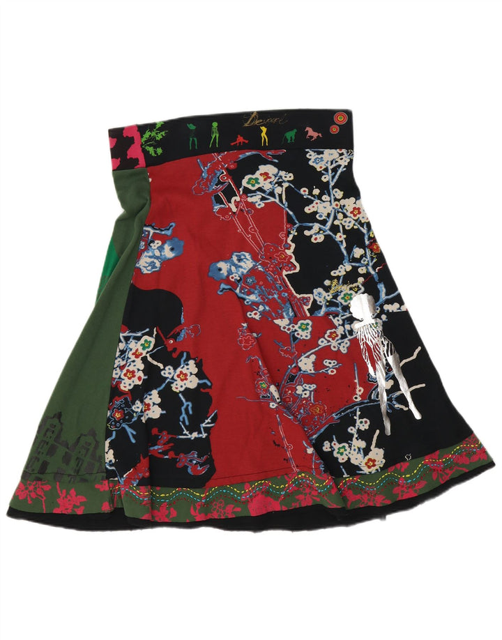 Desigual Womens Graphic A-Line Rock Medium W32 Schwarze Patchwork-Baumwolle