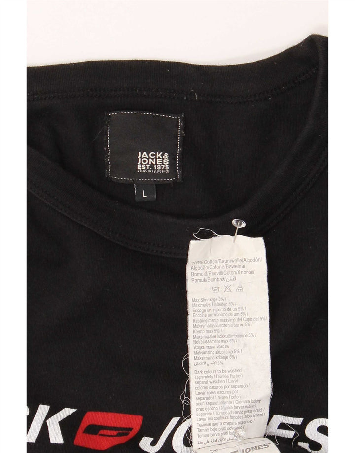 Jack & Jones Herren-Grafik-Oberteil, langärmelig, groß, aus schwarzer Baumwolle