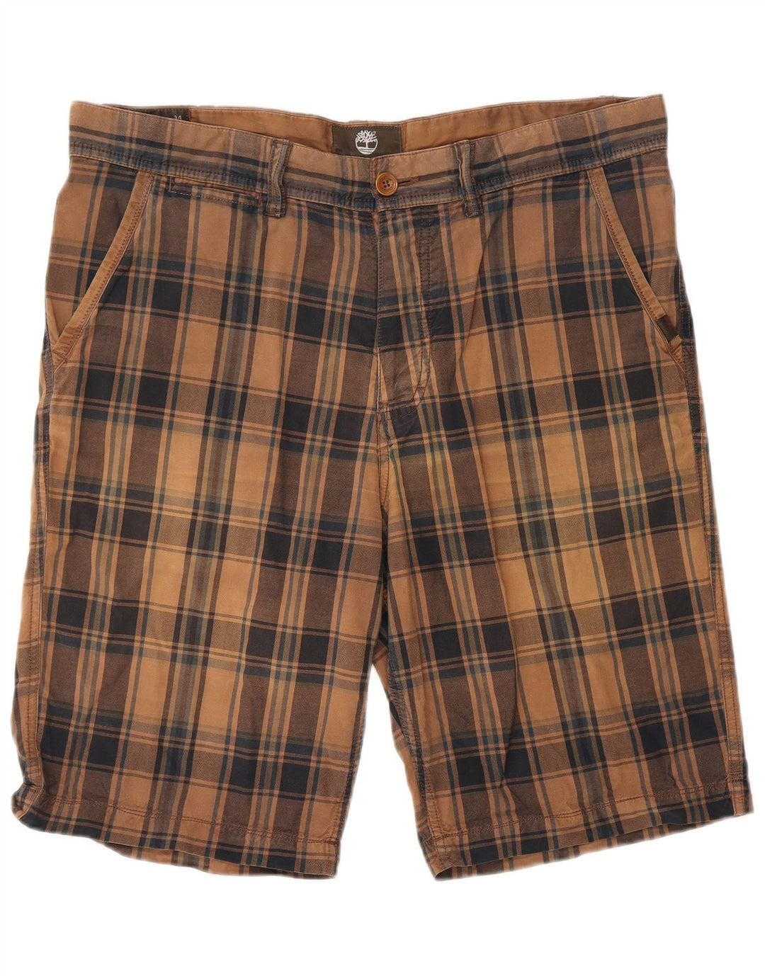 Timberland Herren Chinoshorts W34 Große braun karierte Baumwolle