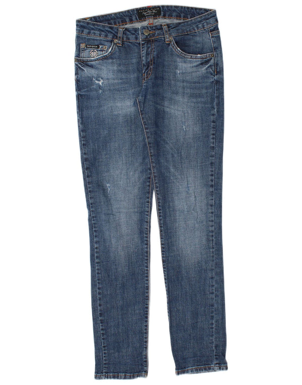 PHILIPP PLEIN Damen Distressed Straight Slim Jeans W28 L30 Blaue Baumwolle