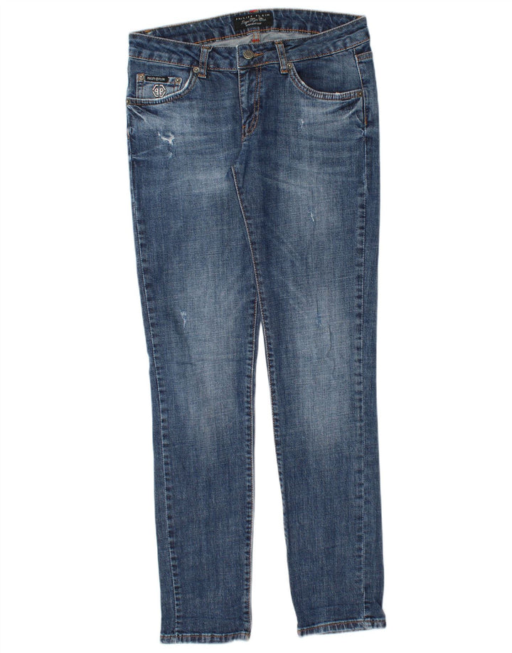 PHILIPP PLEIN Damen Distressed Straight Slim Jeans W28 L30 Blaue Baumwolle