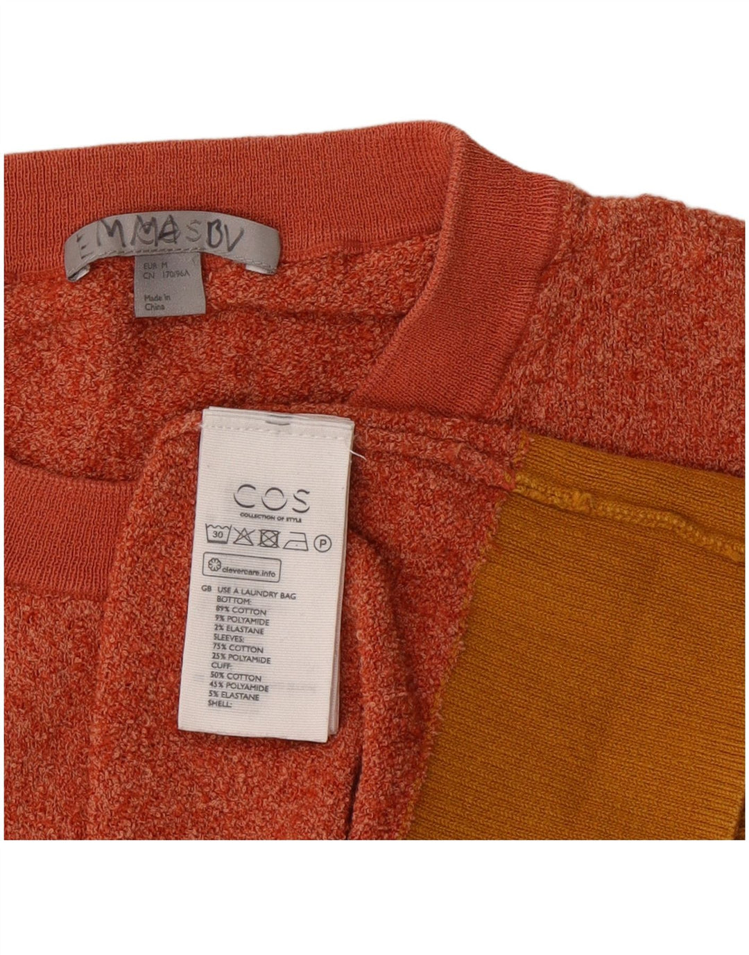 Cos Herren-Pullover mit Rundhalsausschnitt, mittelorange gefleckte Baumwolle