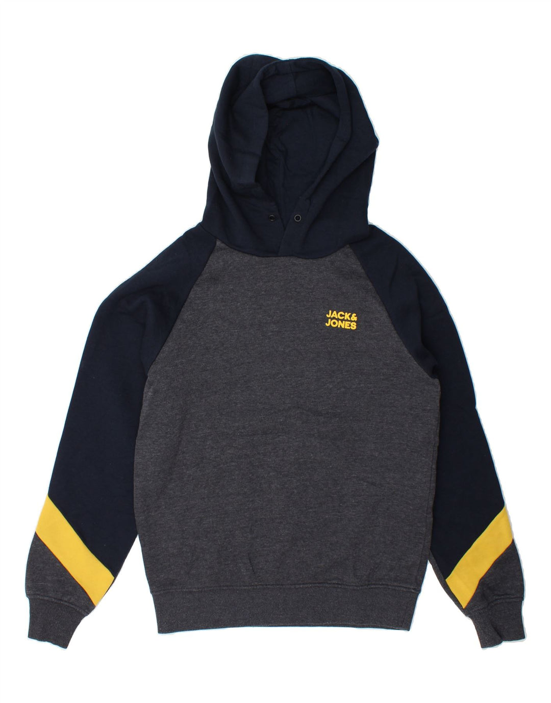 JACK & JONES Mens Hoodie Jumper Small Grey Colourblock Polyester Vintage Jack & Jones and Second-Hand Jack & Jones from Messina Hembry 