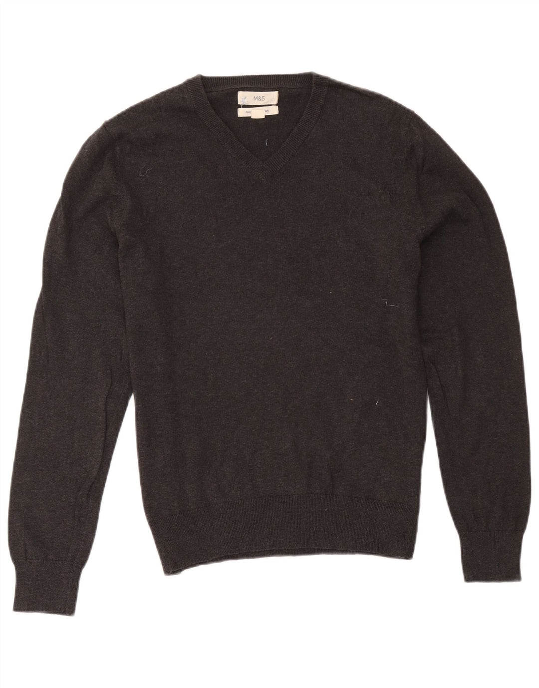 Marks & Spencer Herren-Pullover mit V-Ausschnitt aus mittelgrauer Baumwolle