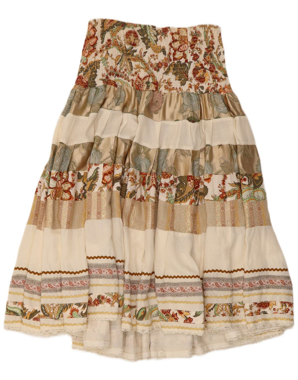 Vintage Damen High Waist Flared Rock W28 Medium Beige Floral Viskose