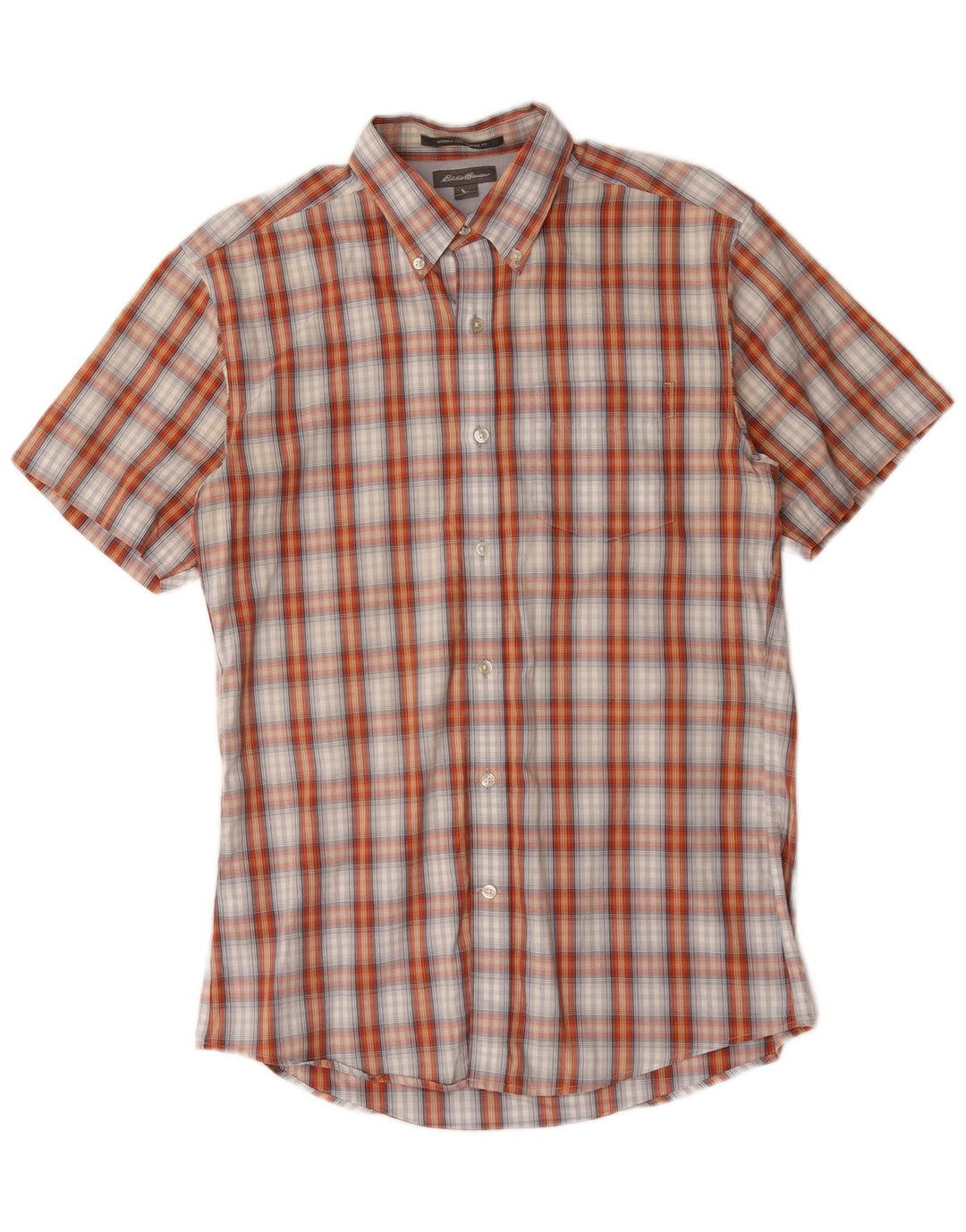 Eddie Bauer Herren-Hemd, kurzärmelig, klassische Passform, klein, orange kariert, Baumwolle