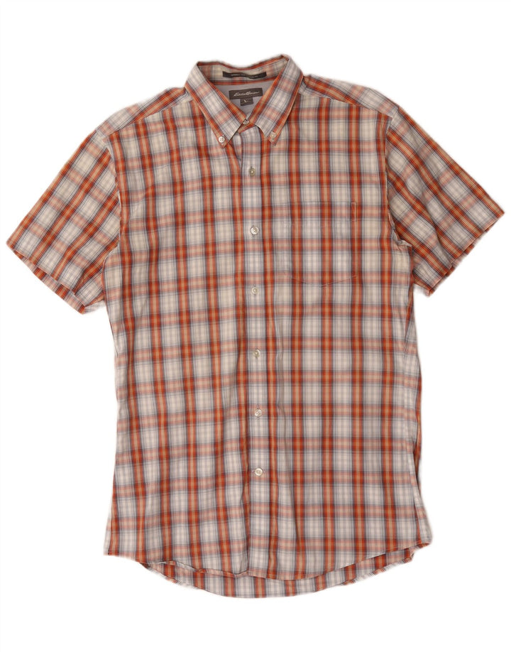 Eddie Bauer Herren-Hemd, kurzärmelig, klassische Passform, klein, orange kariert, Baumwolle