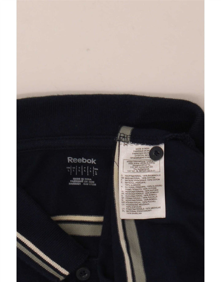 Reebok Herren-Poloshirt, groß, marineblau, gestreift, Baumwolle