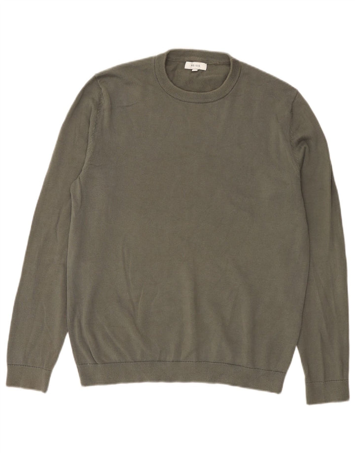 Reiss Herren-Pullover mit Rundhalsausschnitt, mittlere Khaki-Baumwolle
