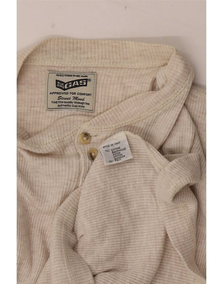 Gas Herren-Oberteil, langärmelig, klein, beige gesprenkelte Baumwolle
