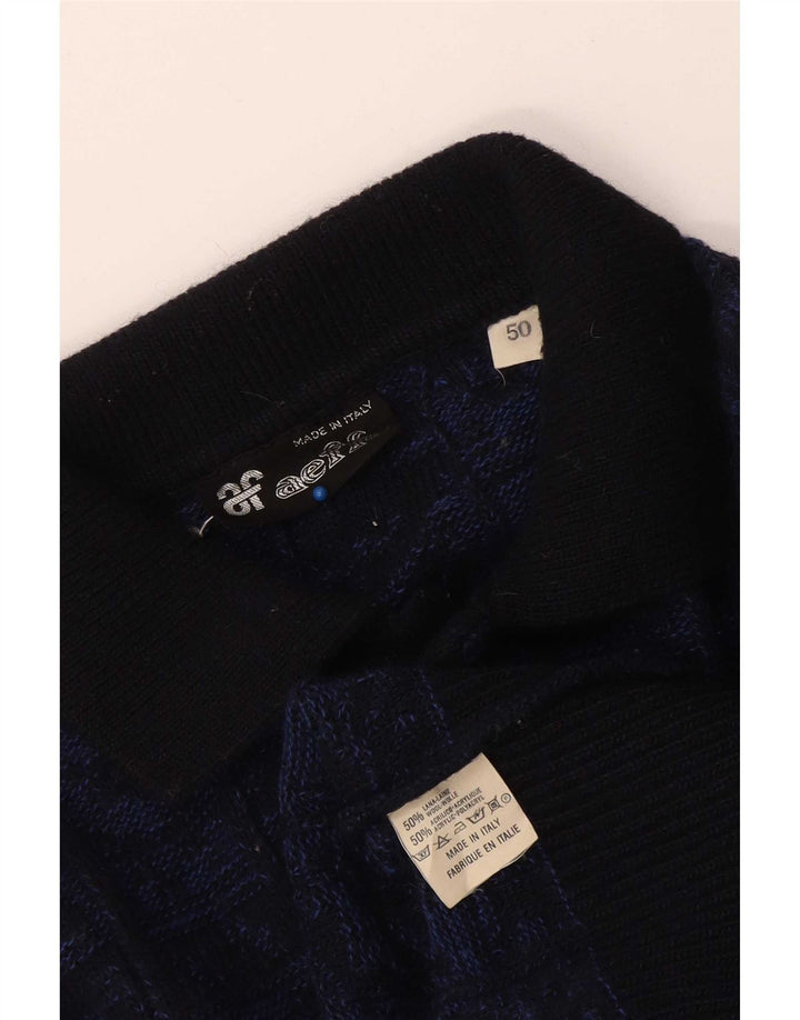 Aeffe Herren-Pullover mit Rollkragen, IT 50, mittelmarineblaue geometrische Wolle