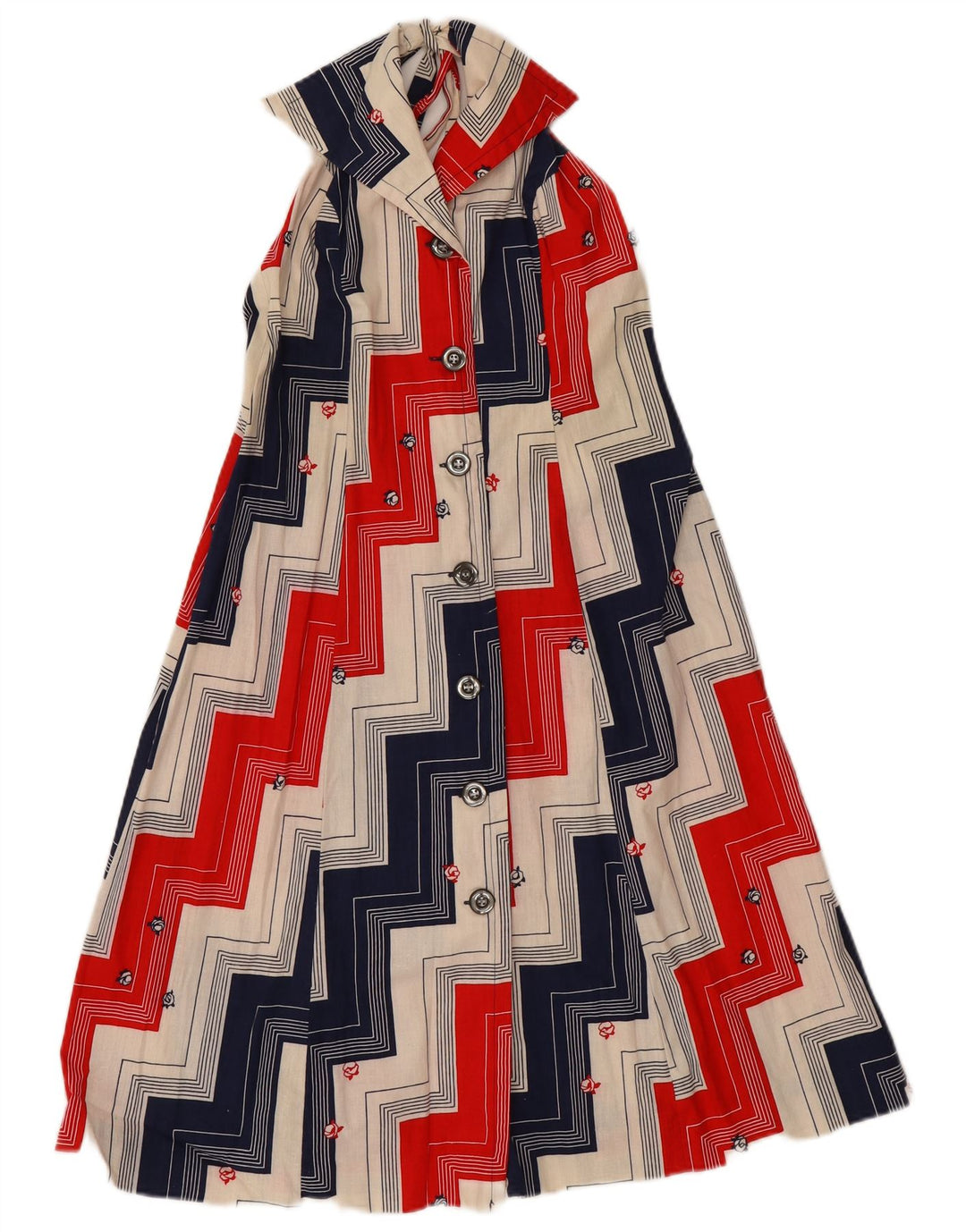 Vintage Damen Neckholder-Kleid IT 46 Große mehrfarbige geometrische Baumwolle