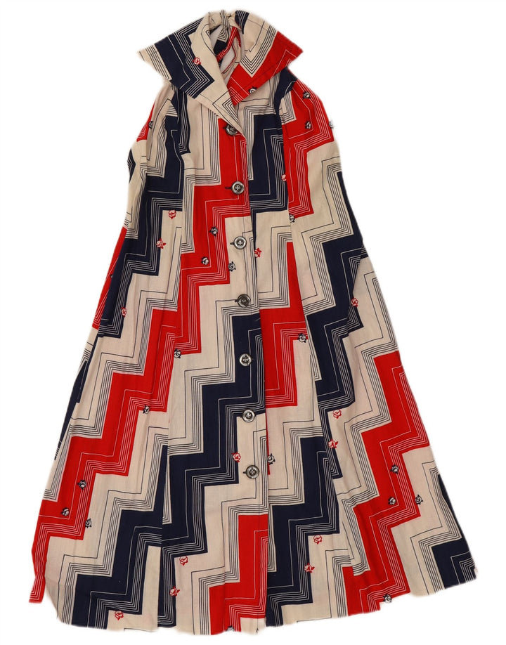 Vintage Damen Neckholder-Kleid IT 46 Große mehrfarbige geometrische Baumwolle