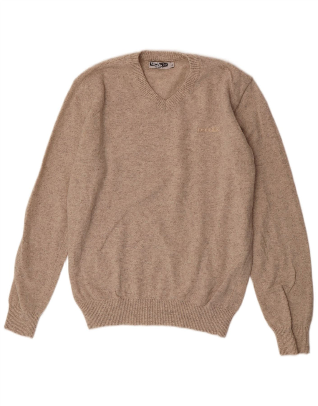 Lambretta Herren-Pullover mit V-Ausschnitt, groß, beige Lammwolle