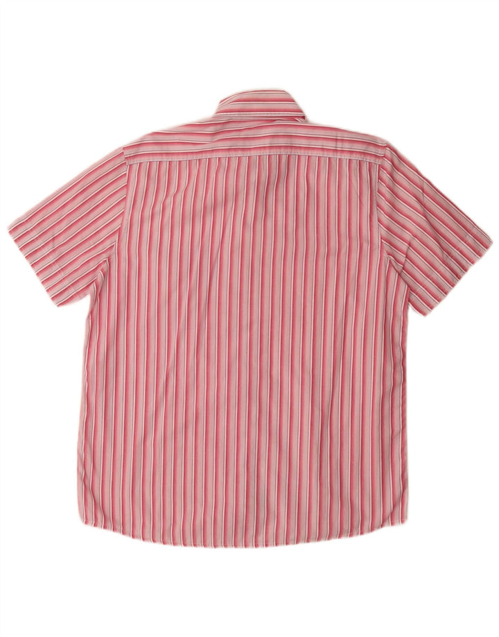Benetton Herren-Kurzarmhemd, groß, rosa gestreift, Baumwolle