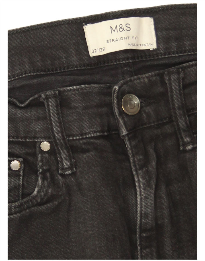 Marks & Spencer Herren Straight Jeans W32 L29 Schwarze Baumwolle
