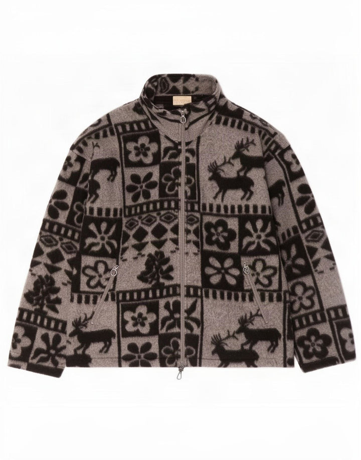 Vintage Herren Fleecejacke UK 38 Mittelgrau Fair Isle