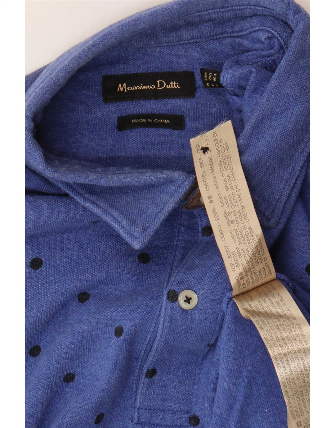 Massimo Dutti Herren-Poloshirt aus mittelblau gepunkteter Baumwolle