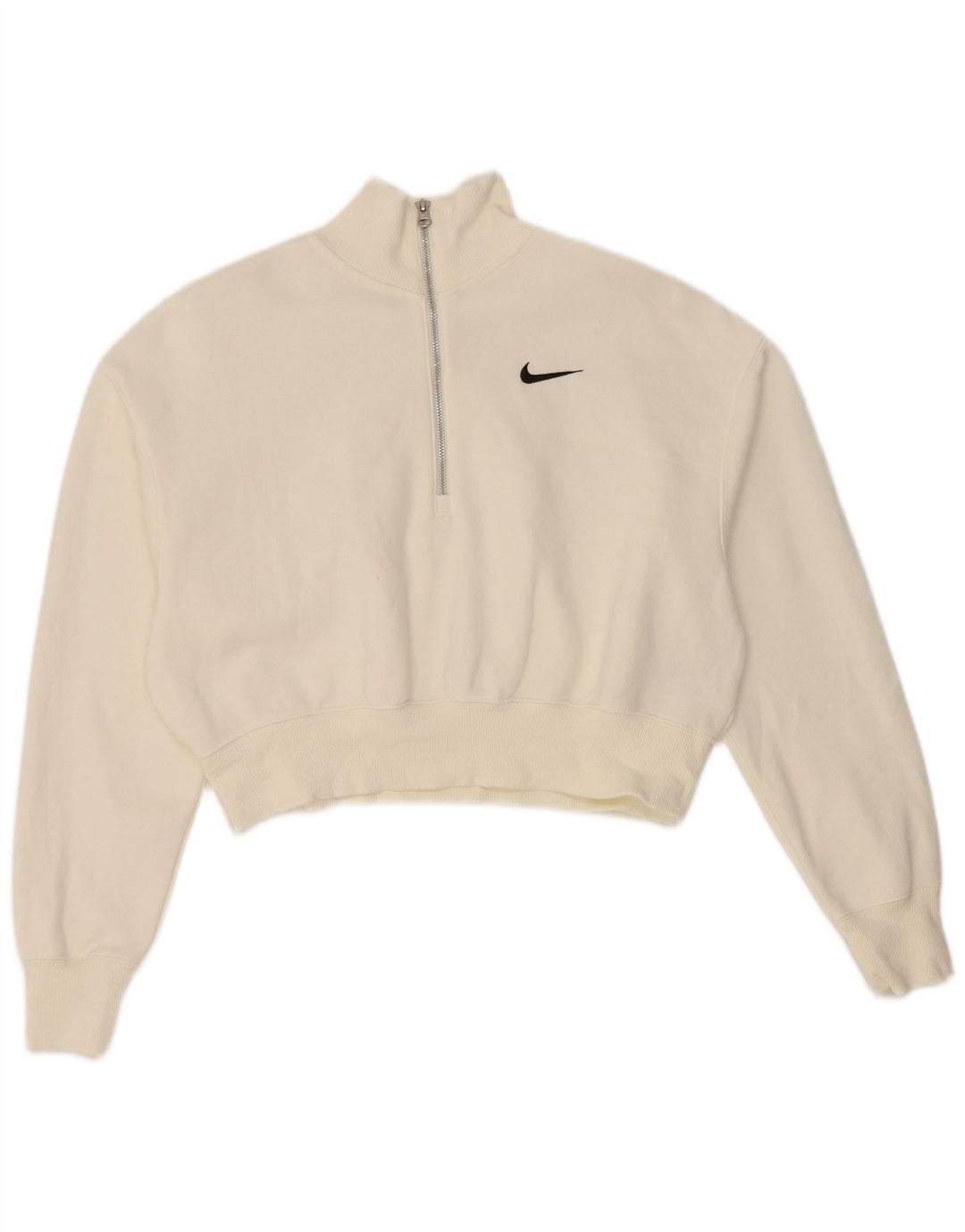 Nike Damen-Sweatshirt, übergroß, kurz geschnitten, mit Reißverschluss, UK 10, Größe S, Weiß