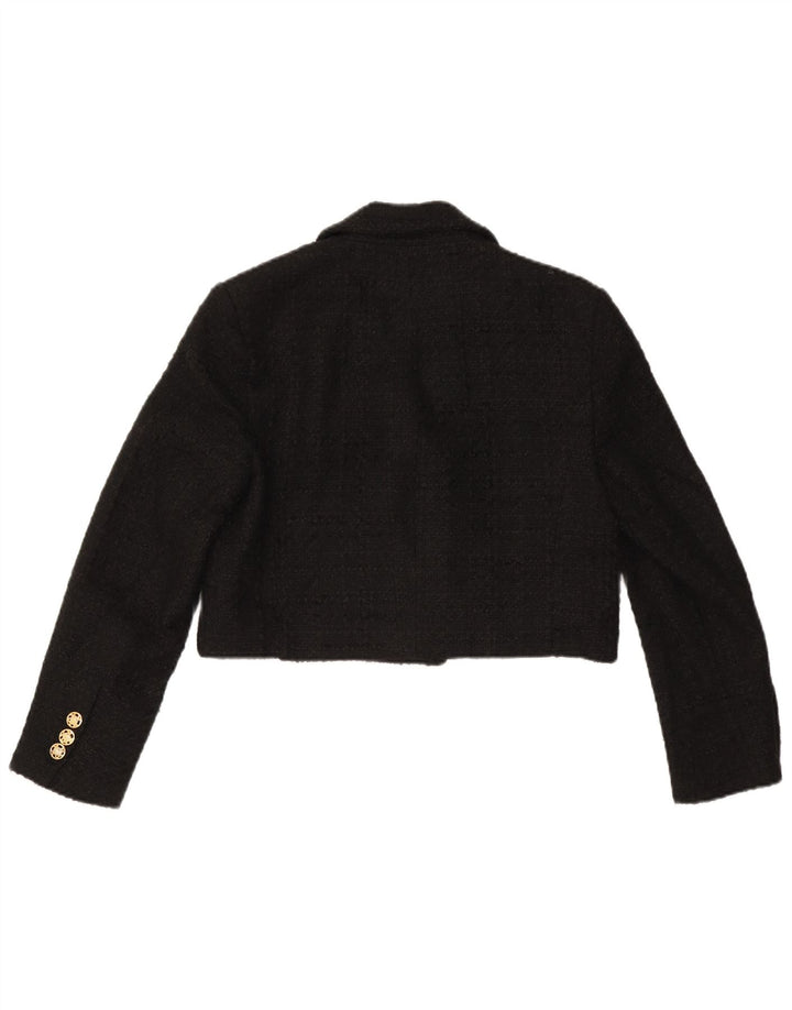 Zara Damen Crop Zweireiher Blazer Jacke UK 16 Large Schwarz Polyester