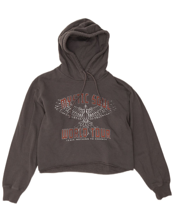 Hollister Damen-Kapuzenpullover mit übergroßem, bauchfreiem Grafikdesign, Gr. 10, Größe S, Grau