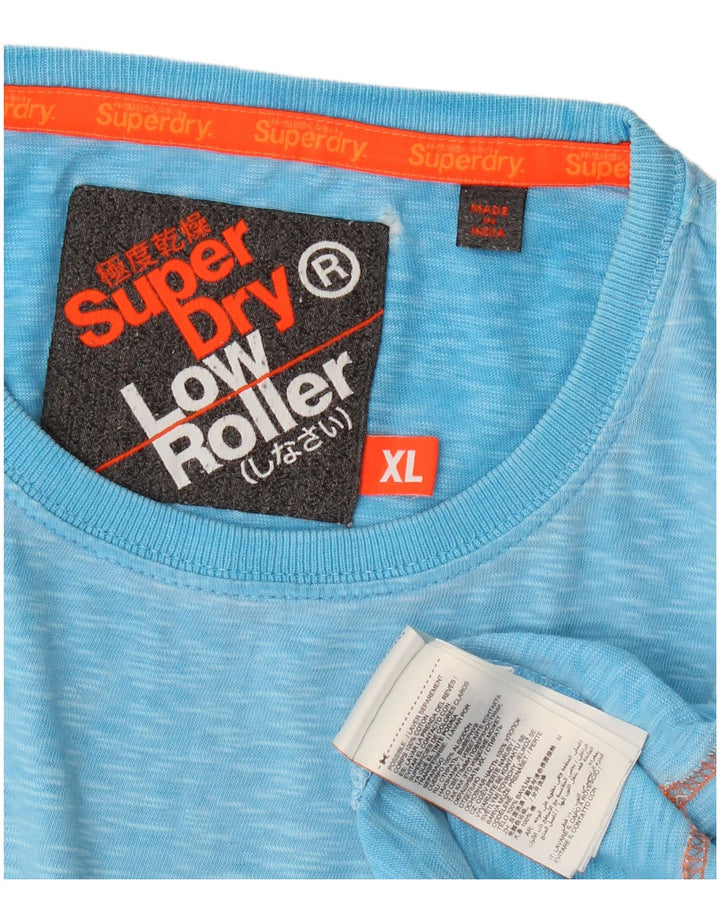 Superdry Herren-T-Shirt-Oberteil XL aus blau gefleckter Baumwolle