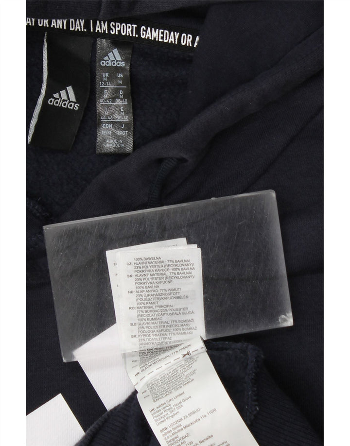 ADIDAS Damen Graphic Hoodie Pullover UK 12/14 Medium Marineblau Baumwolle