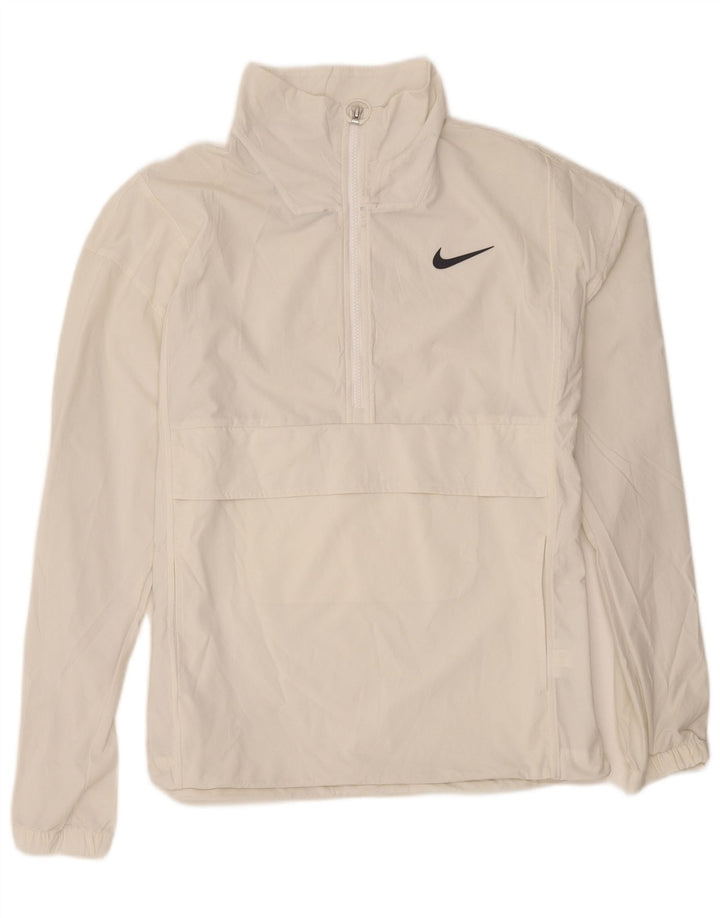 Nike Herren-Pullover-Trainingsanzugoberteil mit Reißverschluss und Halsausschnitt, mittelweißes Nylon