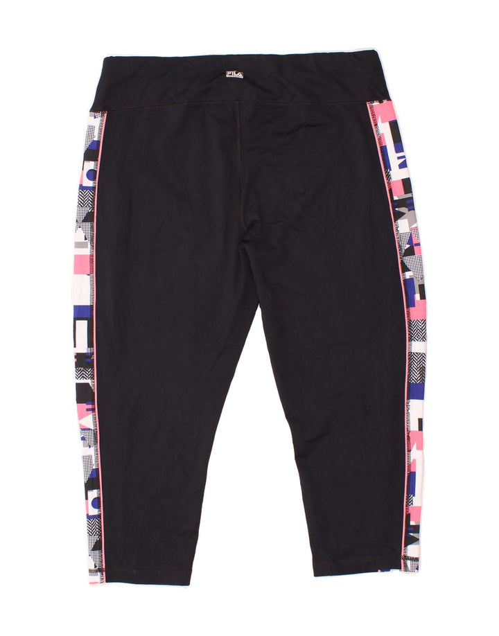 FILA Womens Capri Leggings UK 18 XL  Black Geometric Polyester Vintage Fila and Second-Hand Fila from Messina Hembry 