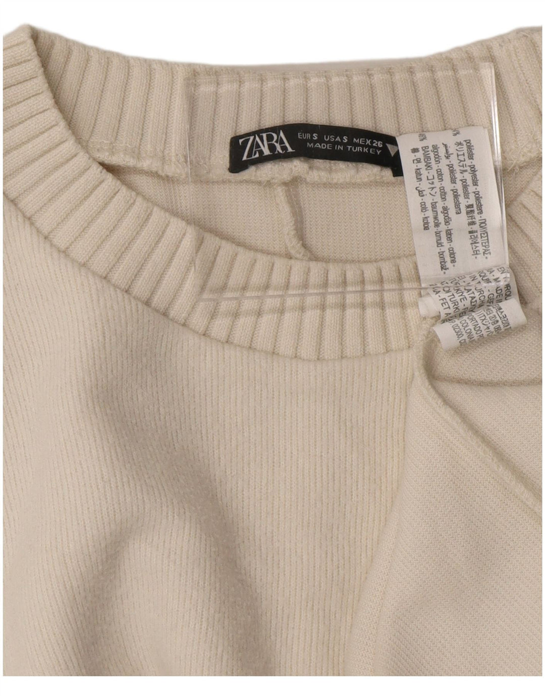 ZARA Damen-Pullover, übergroß, bauchfrei, Rundhalsausschnitt, Gr. 10, Größe S, Weiß