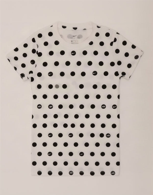 Nike Damen T-Shirt Top UK 6 XS Weiße gepunktete Baumwolle