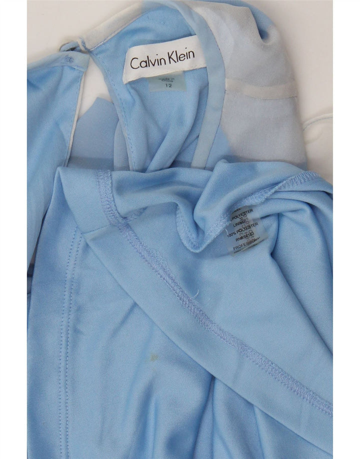 Ärmelloses Zeltkleid für Damen von Calvin Klein, US 12, großes blaues Blumenmuster aus Polyester