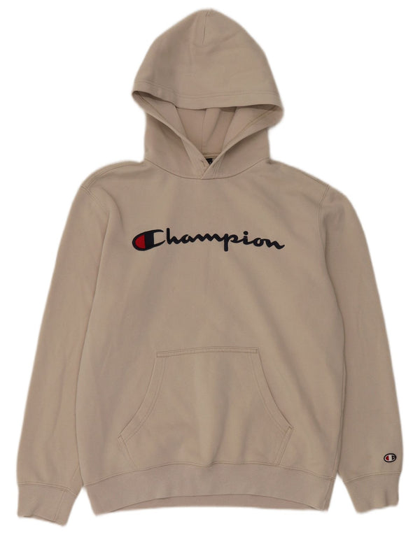 Champion Mens Graphic Hoodie Jumper Medium Beige Cotton