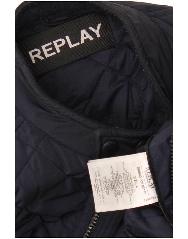 Replay Herren Steppjacke UK 40 Large Marineblau Polyester