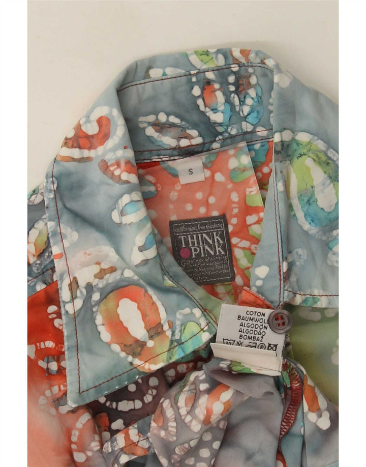 Think Pink Womens Shirt UK 10 Small Mehrfarbiges Blumenmuster aus Baumwolle